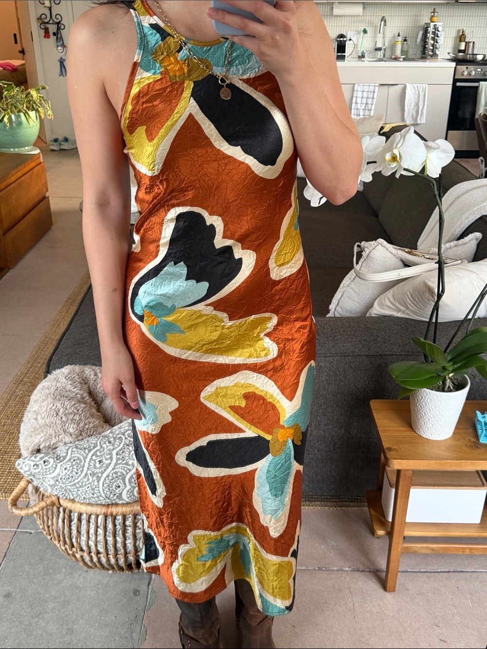 House of Harlow 1960 Rust Floral Print Midi Dress